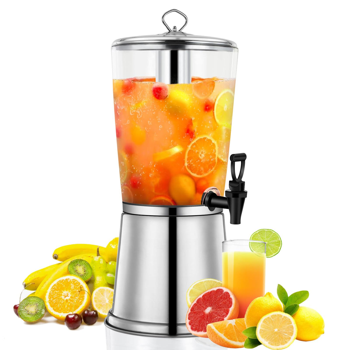 2 Gallons Stainless Steel Beverage Dispenser with Stand and Spigot F460014