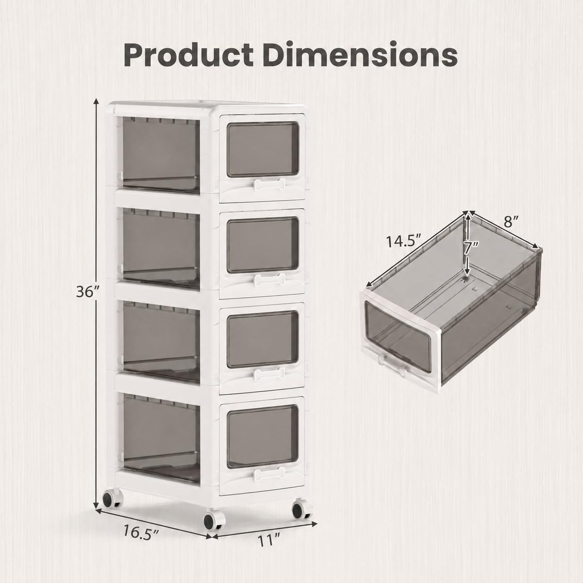 4 Tier Plastic Storage Organizer with Lockable Wheels M4352