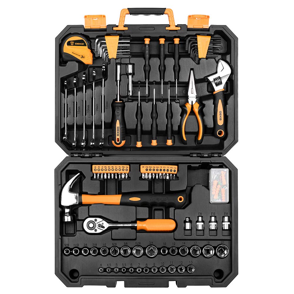 128 Piece Household Hand Tool Kit with Plastic Toolbox Storage Case X710365