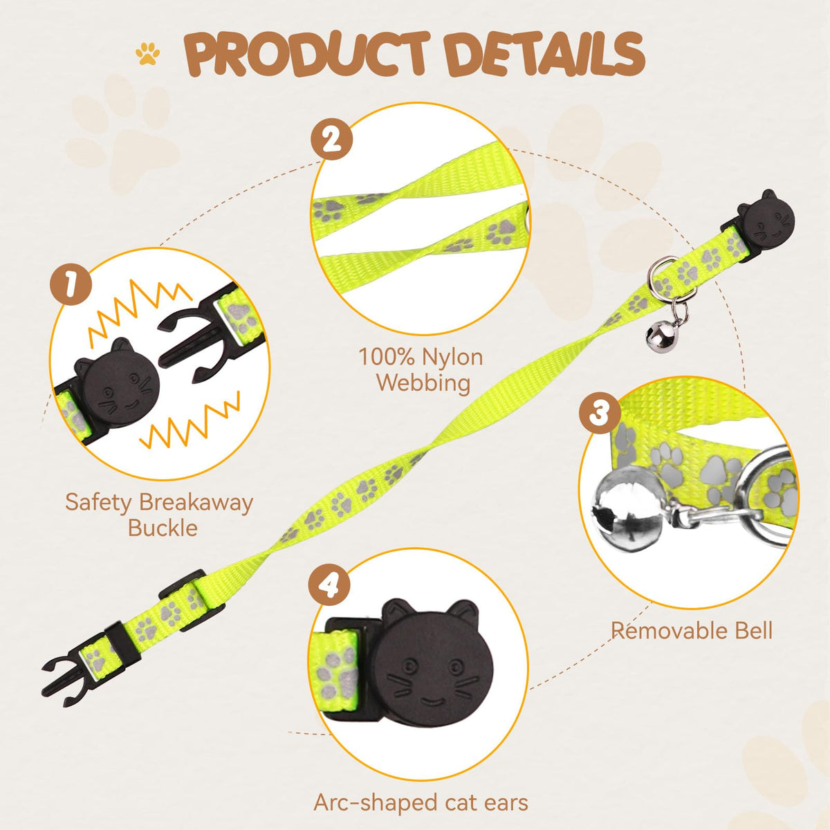 16 PCS Breakaway Reflective Nylon Cat Collars with Bells L30214