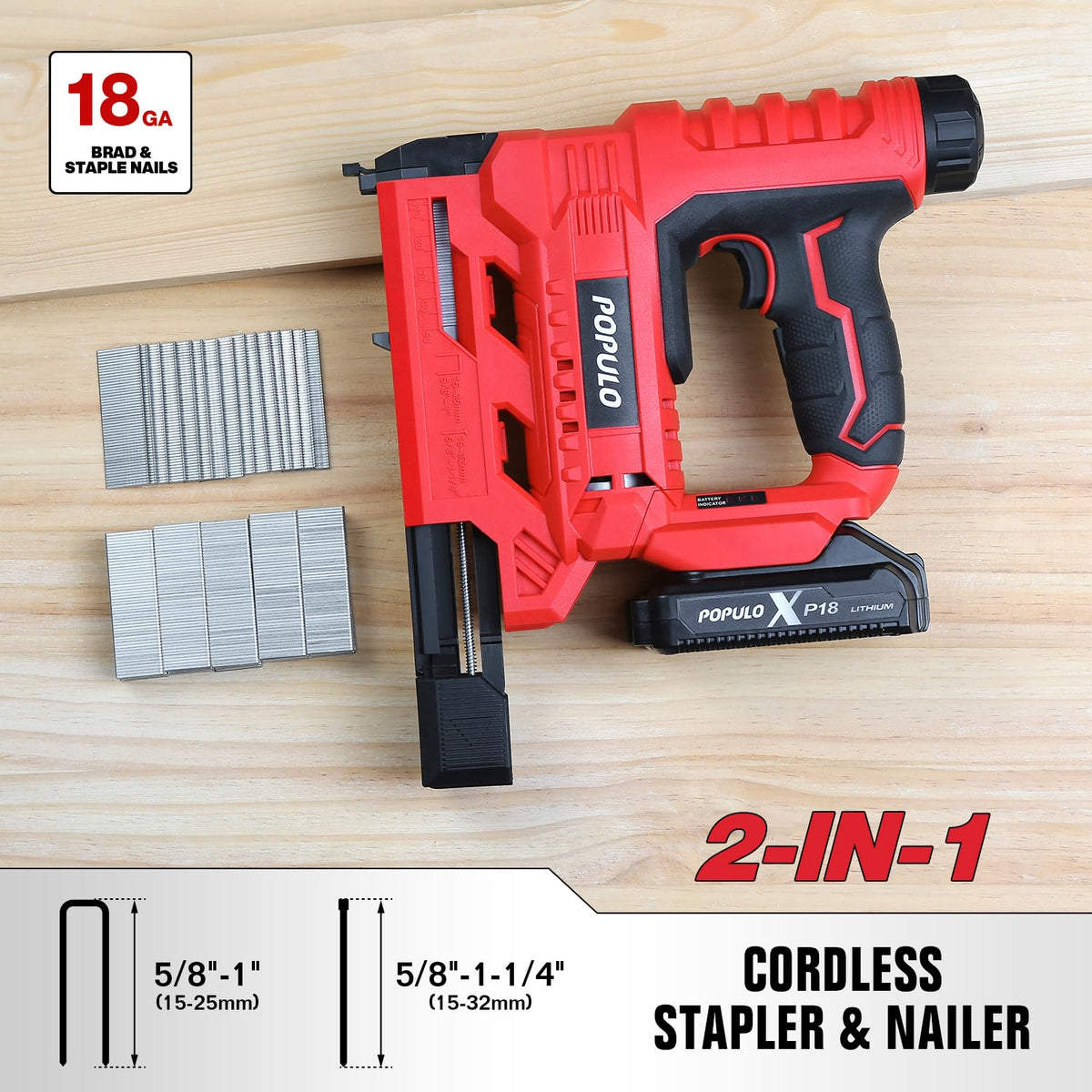 18 Gauge 2 In 1 Cordless Brad Nailer Stapler W385