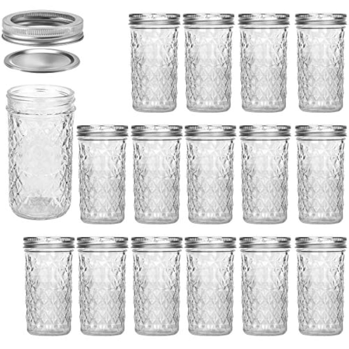 15 Pack 12 oz Mason Jars with Lids V4655