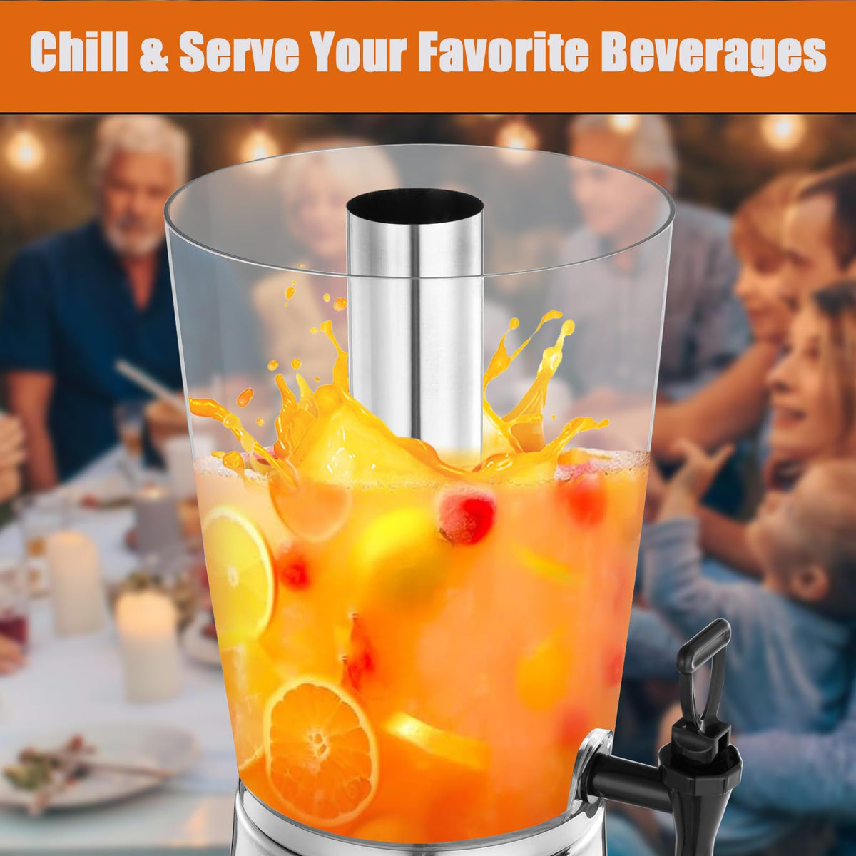 2 Gallons Stainless Steel Beverage Dispenser with Stand and Spigot F460014