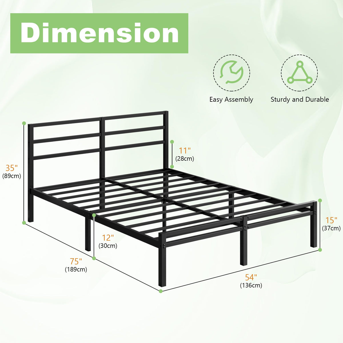 12 Inch Full Size Bed Frame with Headboard and Footboard L96985