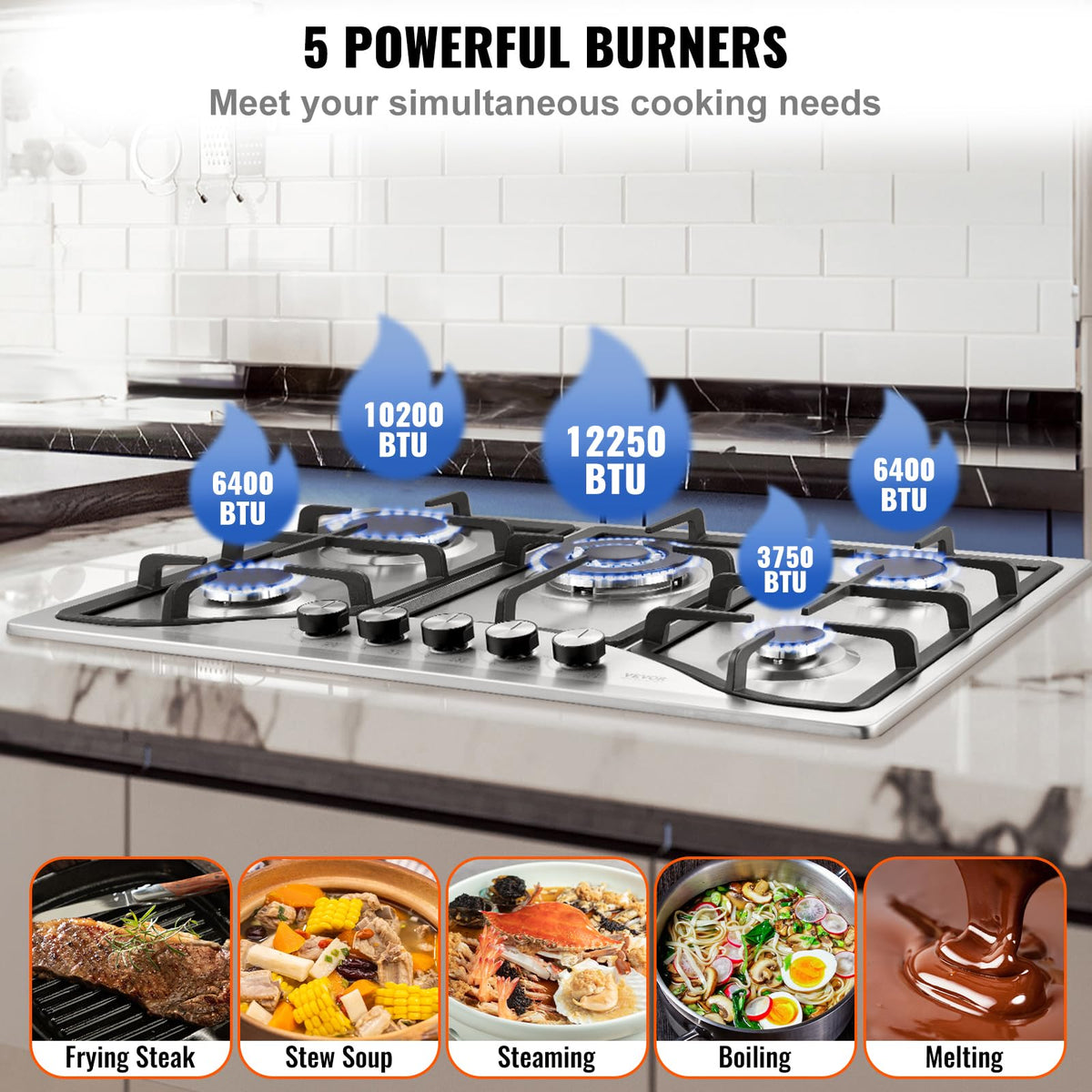 30-inch 5 Burners Stainless Steel Gas Cooktop Q43538