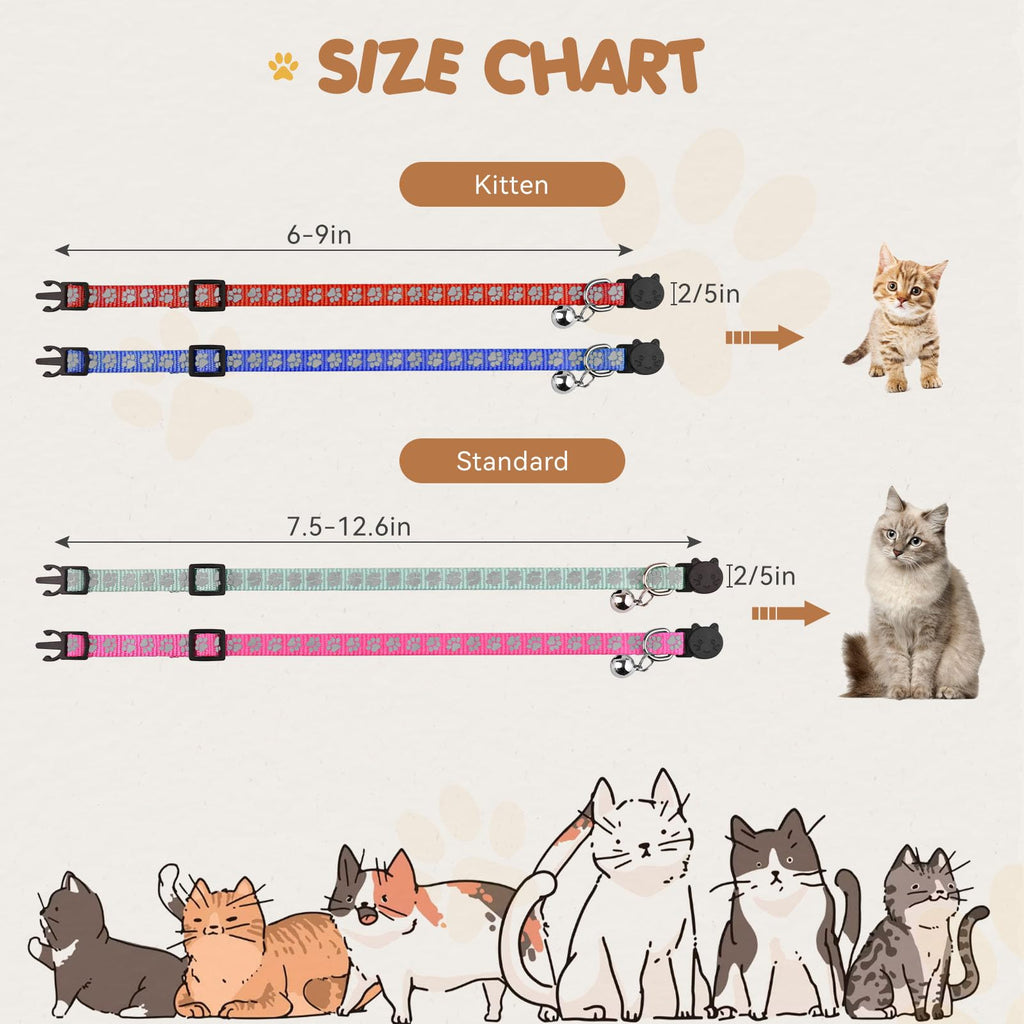 16 PCS Breakaway Reflective Nylon Cat Collars with Bells L30214