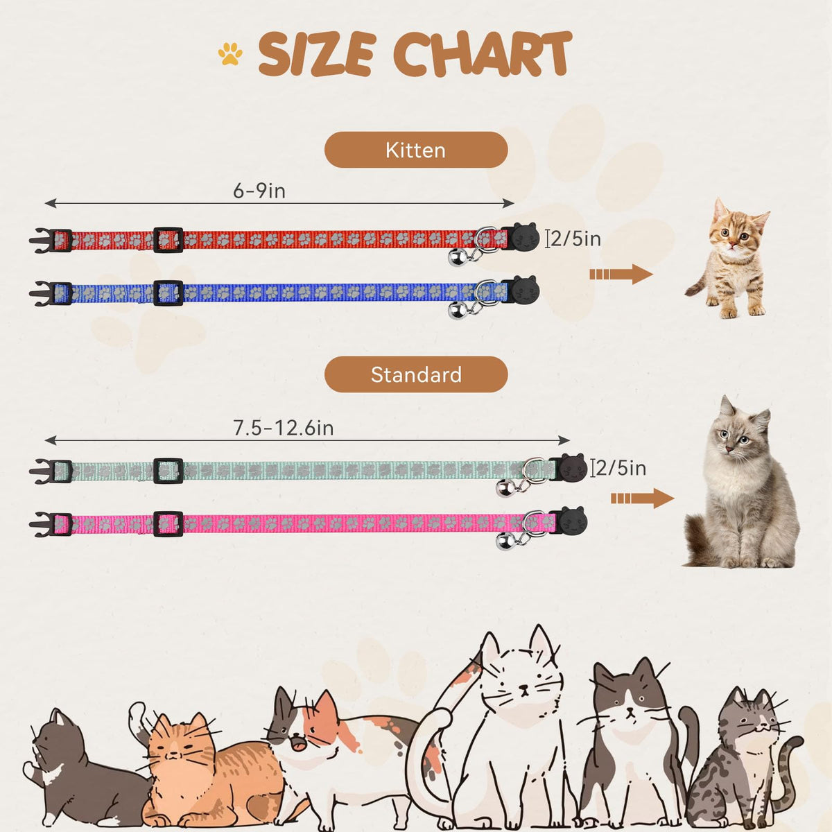 16 PCS Breakaway Reflective Nylon Cat Collars with Bells L30214