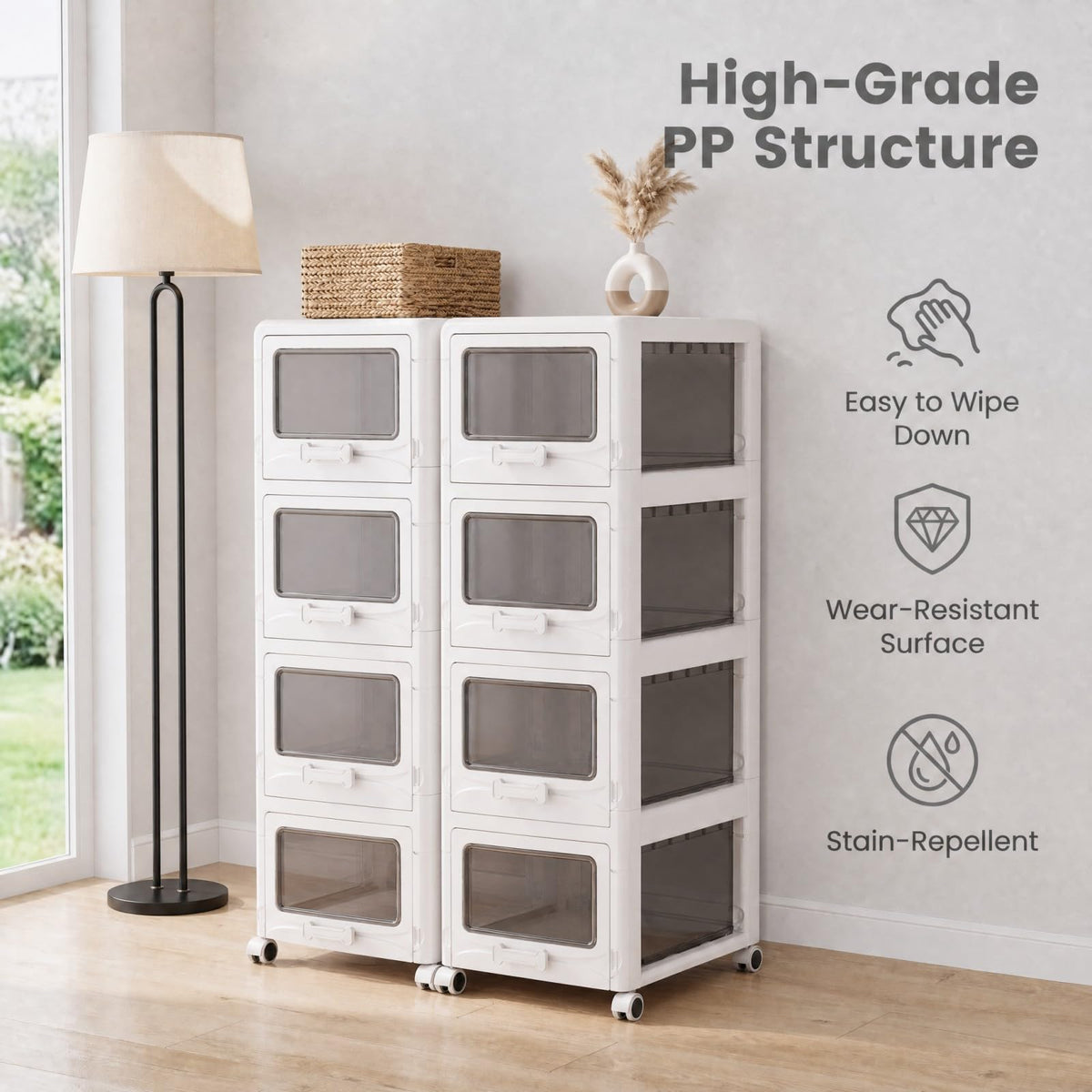4 Tier Plastic Storage Organizer with Lockable Wheels M4352