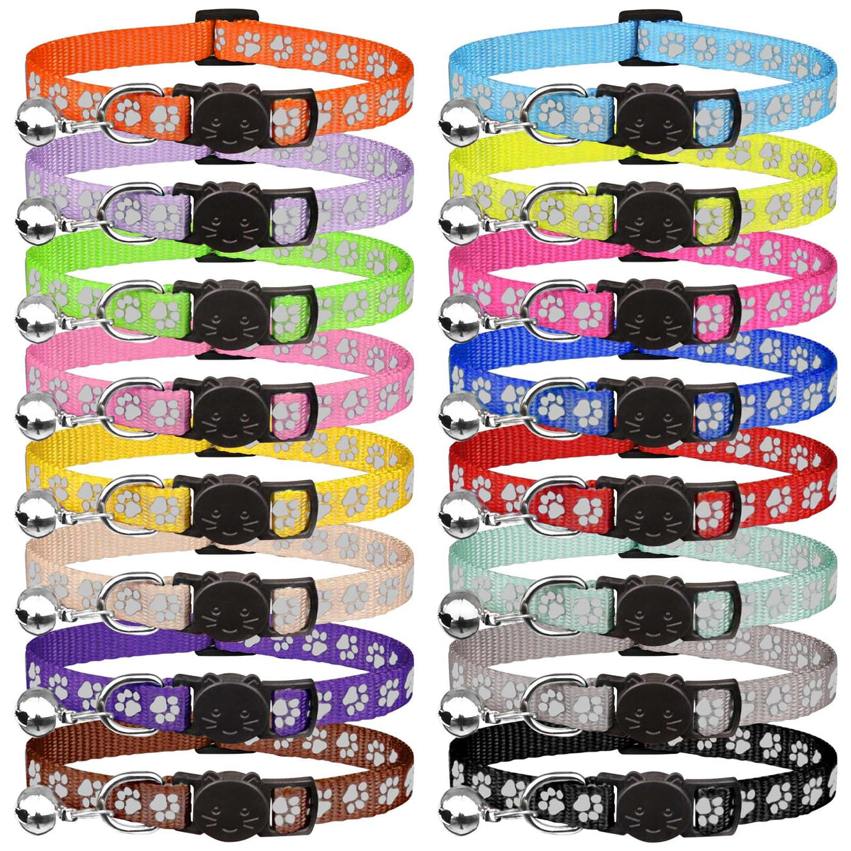 16 PCS Breakaway Reflective Nylon Cat Collars with Bells L30214