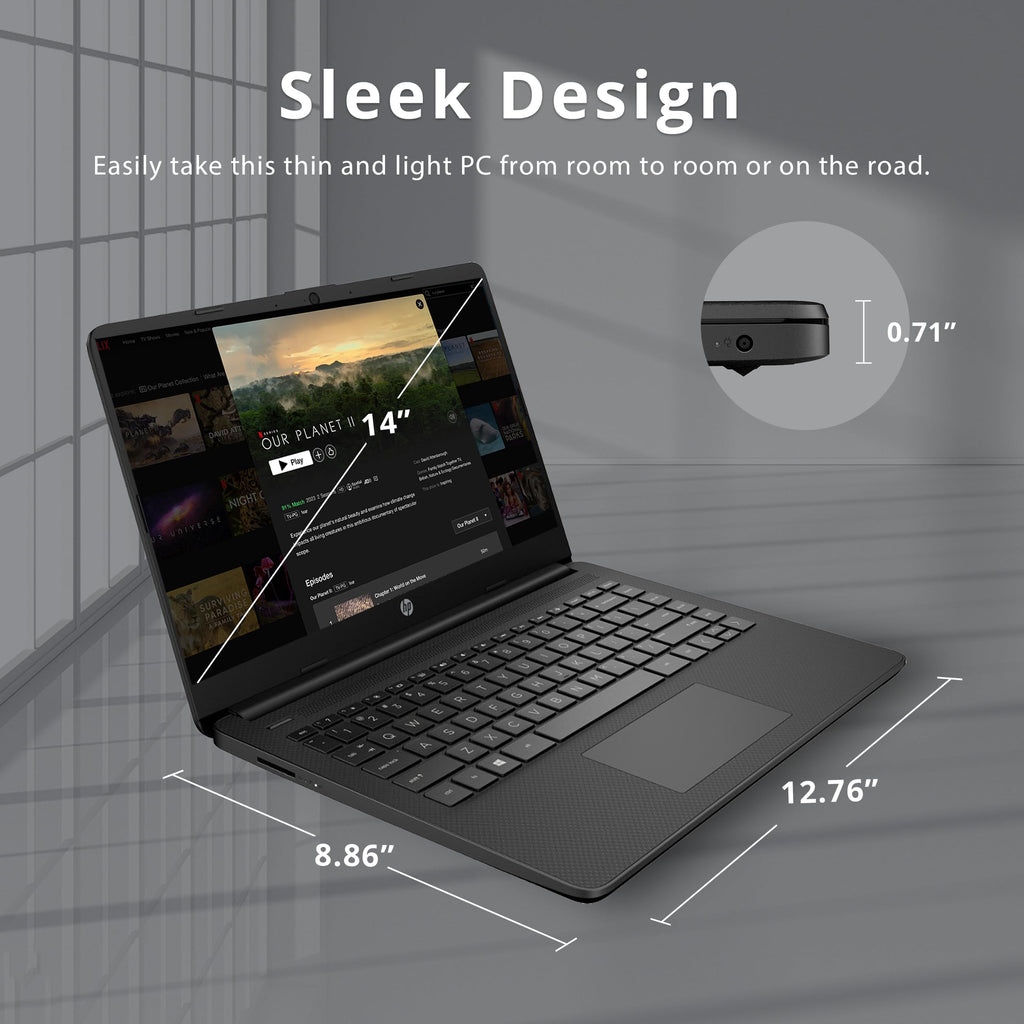 14-inch Laptop, Intel Celeron N4000, 4 GB RAM, 64 GB eMMC, Jet Black E777