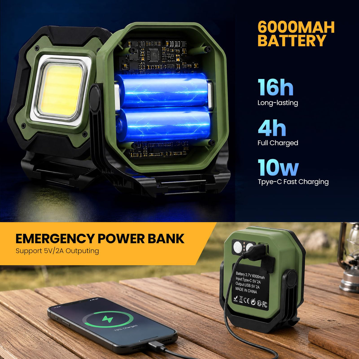 2-Pack 6000mAh Magnetic LED Work Light X9475