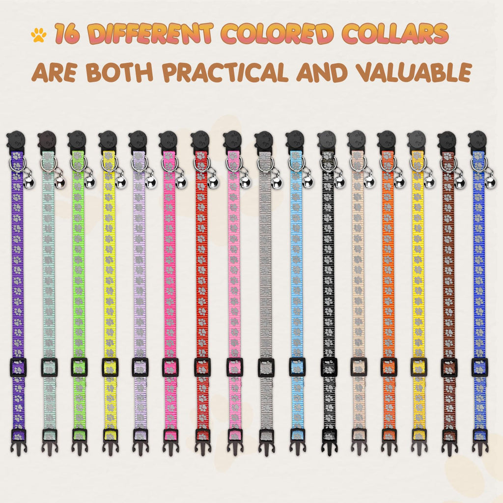 16 PCS Breakaway Reflective Nylon Cat Collars with Bells L30214