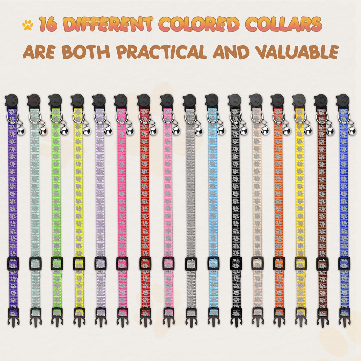 16 PCS Breakaway Reflective Nylon Cat Collars with Bells L30214