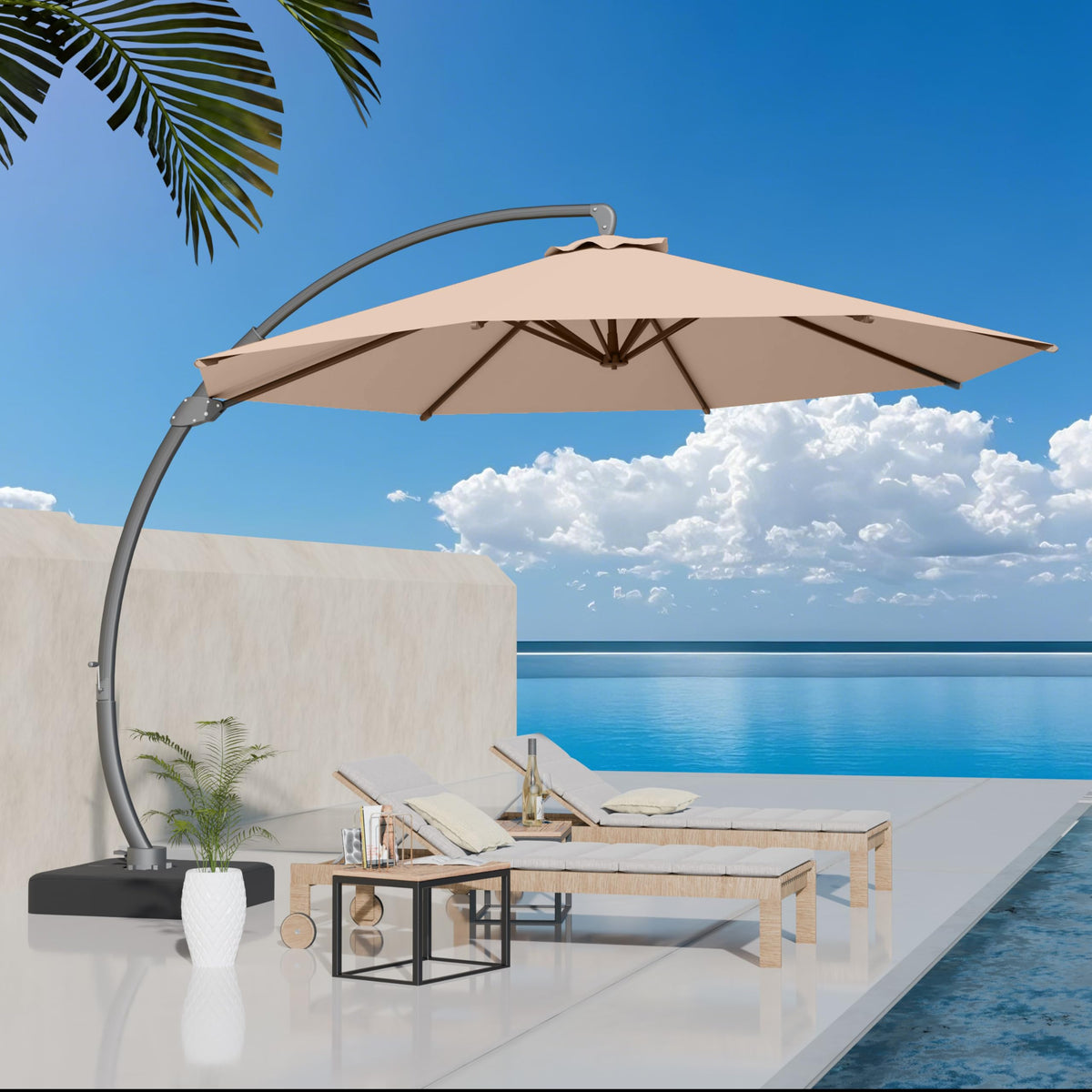 11ft Offset Cantilever Patio Umbrella with Base S1055