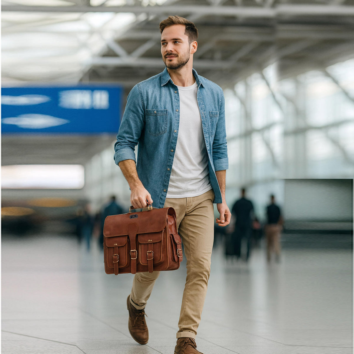 18 Inch Full Grain Buffalo Leather Laptop Briefcase C3622