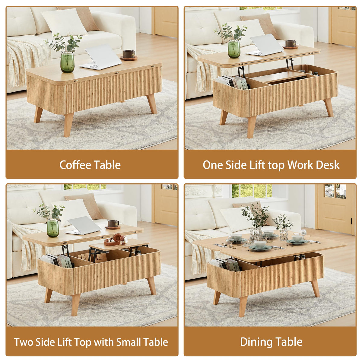 3 in 1 Lift Top Convertible Coffee Table with Storage B528